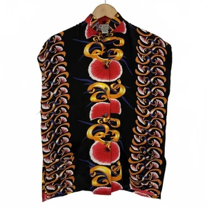 Avanti authentisches Hawaiihemd 100 % Seide Vintage schwarz mit roten und orangefarbenen Blumen - Bild 1 von 9