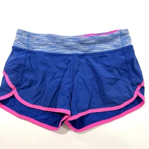 Ivivva Girls Speedy Shorts Blue Stripe Pink Size 14 Lined - Picture 1 of 6