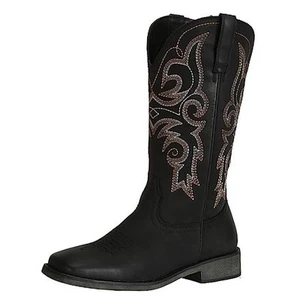 Women's Wide Width Cowboy Boots Square Toe Mid Calf Western Cowgirl Boots - Picture 1 of 7