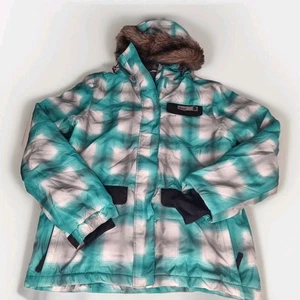 RIP CURL 10K/10K Womens Ski Snow Jacket Size XL Green Check Plaid Parka In EUC - Picture 1 of 12