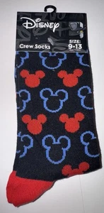 NUEVO CON ETIQUETA CALCETINES DISNEY CREW NEGROS CON CABEZAS MICKEY ROJAS Y AZULES TALLA 9-13 - Imagen 1 de 1