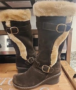 Damen BareTraps EINGÄNGIG Fell gefüttert braun kniehohe Stiefel Schnalle und Reißverschluss 10 - Bild 1 von 8