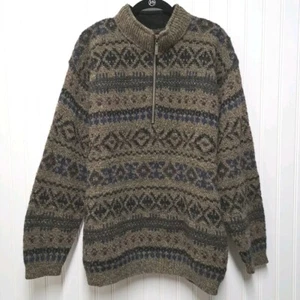 VTG ALPS 1/2 Zip Sweater Mens L Brown Fair Isle Wool Nylon Knit Outdoor USA 90s - Picture 1 of 15