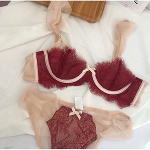 Romantik Wimpern Sexy French Style BH & Höschen Set Bügel Weich Unterwäsche - Bild 1 von 5
