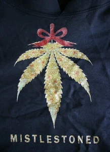 MISTLESTONED - Cannabis Mistletoe Stoner - Sudadera con Capucha, Mediana, Negra - Imagen 1 de 4