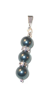 TAHITIAN TEAL Pearl Pendant Drop Sterling Silver Swarovski Crystal Elements - Picture 1 of 2