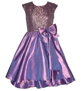 NEW Bonnie Jean Girls Size 12 "IRIDESCENT LAVENDER SEQUINS" Taffeta Bow Dress - Picture 1 of 4