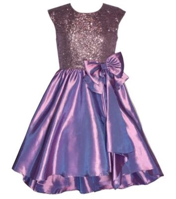 NEW Bonnie Jean Girls Size 12 "IRIDESCENT LAVENDER SEQUINS" Taffeta Bow Dress - Image 1 of 4