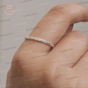 Solid 925 Sterling Silver Band Ring Natural Brown Diamond Eternity Ring Jewelry - Picture 1 of 10