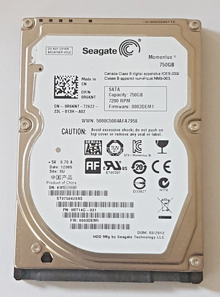 750 GB SATA Seagate Momentus ST9750420AS 7200rpm 16MB HDD 2.5 " Internal Hard - Image 1 of 1