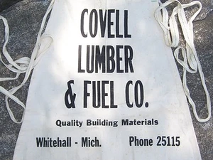 Vintage Old Canvas Advertising Apron Covell Lumber Co Whitehall  Montigue MI - Picture 1 of 4