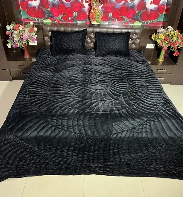 Black velvet quilt king velvet blanket velvet comforter queen bedding set - Image 1 of 4