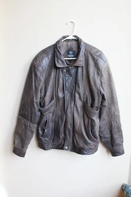 Jaqueta bomber masculina vintage de couro marrom dos anos 80 grande longa alta - Imagem 1 de 4