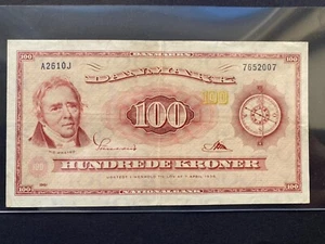 DENMARK 100 kroner, 1961, prefix A2, gem VF, Replacement 0J, KM 46 r1, NICE - Picture 1 of 6