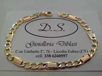 18K YELLOW WHITE ROSE GOLD BRACELET GOURMETTE ALTERNATE FLAT PLATES SQUARE LINKS - Image 1 of 4