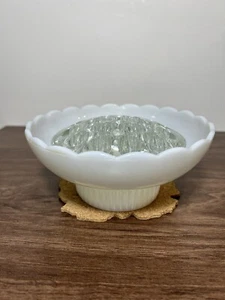 E O Brody Co Cleveland Ohio USA Milk Glass Vase Bowl Glass 19-Hole Flower Frog - Picture 1 of 15