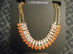 New $29 LANE BRYANT coral orange pinks & gold diamonds short necklace - Picture 1 of 1