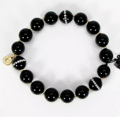 Pulsera Anne Klein Negra Power Bead Elástica Acento Cristal Tono Dorado Logo Dije Foto 1 de 4