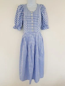 Vestido Vintage Largo Azul Guinga Retro Bolsillos Algodón Dirndl Plisado Pradera 8 - Imagen 1 de 13