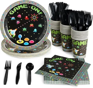 144PCS Retro Video Game Party Supplies, Retro Arcade Birthday Party Decorations - Picture 1 of 9