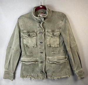Free People Harley Military Jean Jacket Womens Size XS Army Olive Green Stretch - Picture 1 of 11