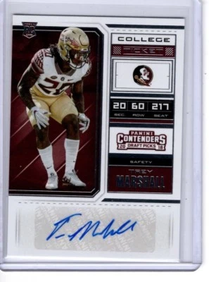 TREY MARSHALL 2018 PANINI CONTENDERS AUTOGRAPHED DRAFT PICKS CARD 252! ROOKIE - Image 1 of 2