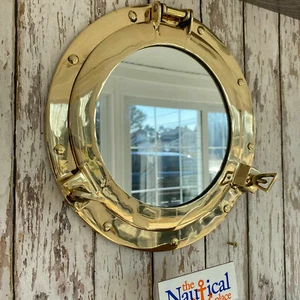 11" Brass Porthole Mirror Nautical Maritime Home Wall Décor Ship Cabin Window - Picture 1 of 5