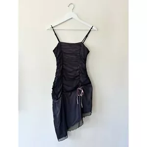 Tammy Girl Mesh Midi Dress Size 10 Black Ruched Asymmetric Fairy Y2K Grunge - Picture 1 of 10