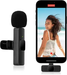 MICROFONO LAVALIER WIRELESS BLUETOOTH SENZA FILI IPHONE ANDROID USB C LIGHTNING - Foto 1 di 7