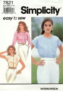 Simplicity 7821 Blouse w Front Pleat Concealed Opening, Cap, Long Sleeve Sz 6-12 - Picture 1 of 4