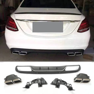 PP Rear Bumper Diffuser W/Exhaust Tips For Mercedes Benz C Class W205 C300 Sedan - Picture 1 of 12