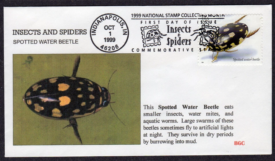 1999 Insects & Spiders SPOTTED WATER BEETLE (Scott 3351o) - BGC FDC NP518 - Image 1 of 1