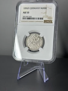 1896-F Germany 1 Mark NGC AU53 – Wilhelm II – .900 Silver Stuttgart Mint - Picture 1 of 2