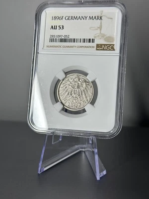 1896-F Germany 1 Mark NGC AU53 – Wilhelm II – .900 Silver Stuttgart Mint - Image 1 of 2