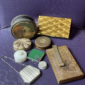 Vintage Compact Lotto 9 Art Decò Mid-Century Vanity Da Collezione Condizioni Miste - Foto 1 di 23