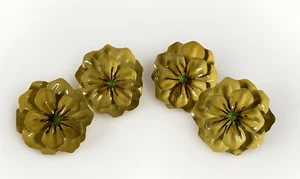 Vintage Painted Yellow Enamel Metal Flower Napkin Rings Set of 4 Boho - Picture 1 of 7