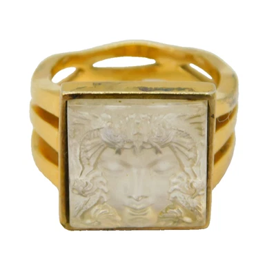 Lalique Glass Arethusa Mythic Statement Ring Gold Vermeil Vintage - Image 1 of 4