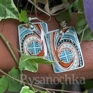 Pendientes Pysanka. Cáscara de avestruz. Huevo de Pascua estilo. Pysanky hecho a mano por Halyna - Imagen 1 de 7