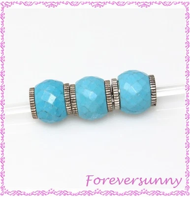 Espaciador de cuentas de plata facetado color turquesa vidrio Brighton - Lote de 3 Foto 1 de 4