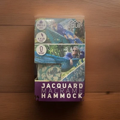 EQUIP Brand New Jacquard Macrame Hammock Max 250lb Teal Gray White Leaf Pattern - Image 1 of 4