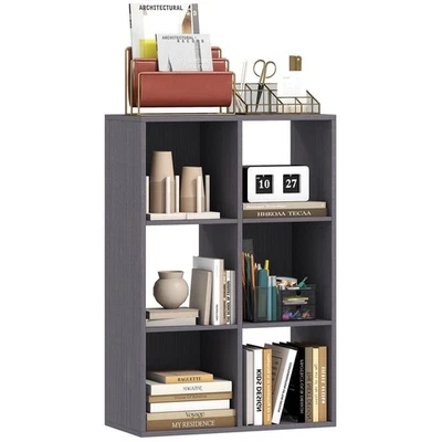 HOMCOM 6-Cube Bookshelf, Display Shelving Unit for Home Office, Grey - Image 1 of 4
