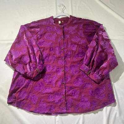 Camisa Anthropologie Pilcro Mujer XL Púrpura Terciopelo Floral Transparente Blusa Abotonada Foto 1 de 4