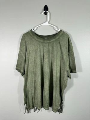 Torrid Top Womens 3X Green Relaxed Fit T Shirt Cotton Fringe Back Boho Festival - Image 1 of 4