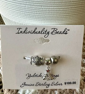 Genuine Sterling Silver Individuality Beads Yuletide Greeting Pendant Charm New - Picture 1 of 9