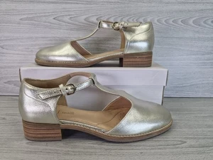 Clarks Orabella Holly Womens Gold Leather Low Heel T-Bar Shoes Size UK 5D - Picture 1 of 21