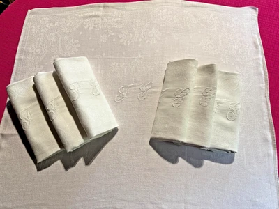 7 serviettes de table coton damassé monogrammes FG  75 cm x 64  cm réf T188 - Photo 1/4