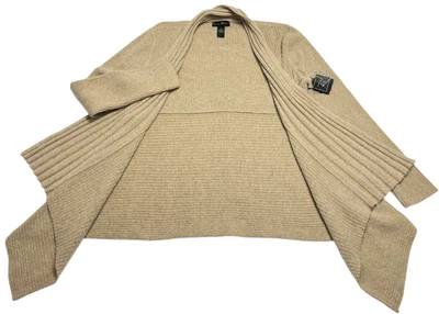 Suéter feminino Mercer & Madison (XL) cardigã angorá camelo bainha drapeada com nervuras novo com etiquetas - Imagem 1 de 4