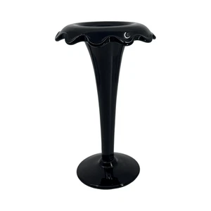 Vintage Black Amethyst Art Glass Pedestal Compote with Ruffled Rim - Picture 1 of 6