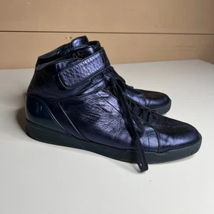 Gucci 337216 Men’s High Top Sneakers Blue Leather Logo Sole Shoes Size 11.5 - Picture 1 of 11