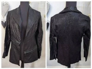 Black CARTISE Alligator embossed Faux Leather Jacket SZ 4 $280 - Picture 1 of 2